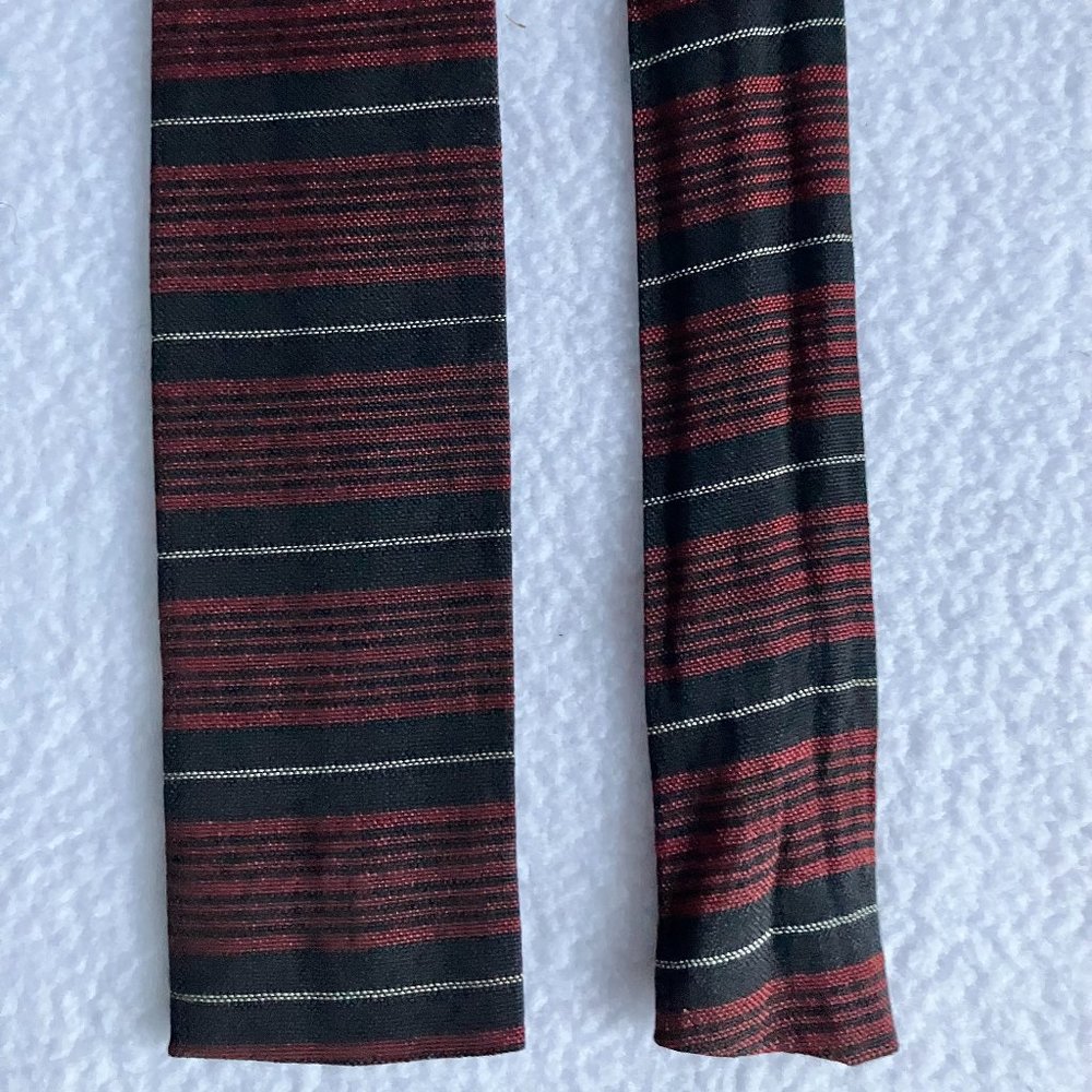1960s Burgundy Black Striped Square Tip Necktie